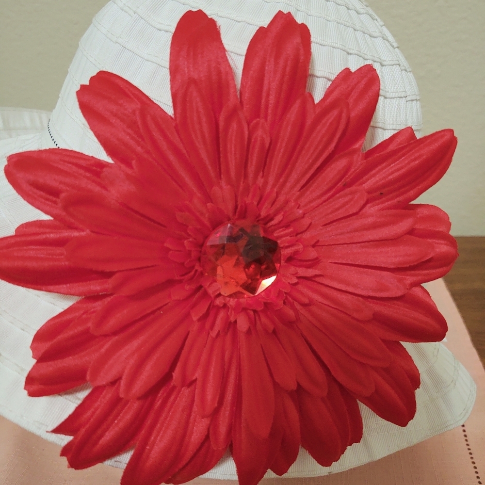 Red Flower with Red Rhinestone clip